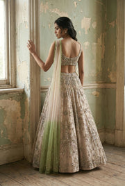 Champagne Organza Draped Lehenga Set